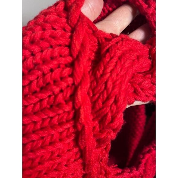 Amano Sweater M Red Hand Knit Cropped Cable Vintage Artsy Festive Luxury Preppy - Picture 10 of 15